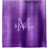 Rideaux De Douche Monogramme de script mauve métallisé brossé tendan (Devant)