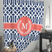 Rideaux De Douche Monogramme de treillis marocain de marine et de co