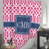 Rideaux De Douche Monogramme de Trellis marocain Hot Pink et Navy