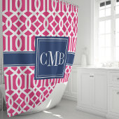 Rideaux De Douche Monogramme de Trellis marocain Hot Pink et Navy