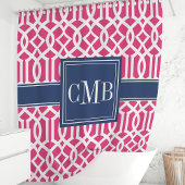 Rideaux De Douche Monogramme de Trellis marocain Hot Pink et Navy