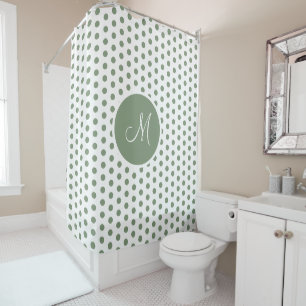 Rideaux De Douche Monogramme des Pois verts et blancs Sage