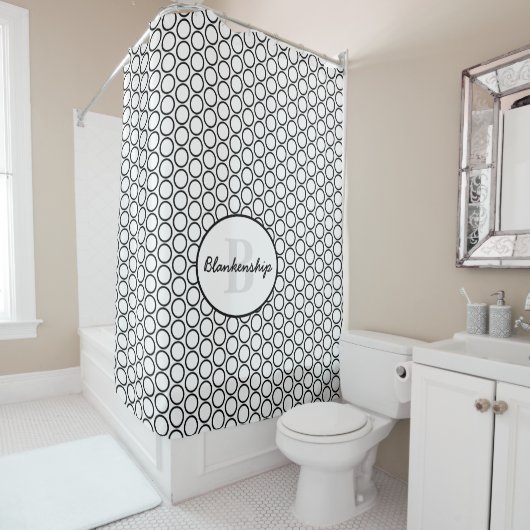 Rideaux De Douche Monogramme Diagonale noir blanc Motif (En situation)
