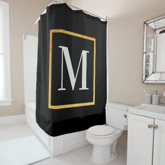 Rideaux De Douche Monogramme d'or (En situation)