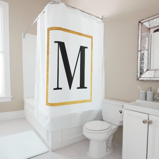 Rideaux De Douche Monogramme d'or (En situation)