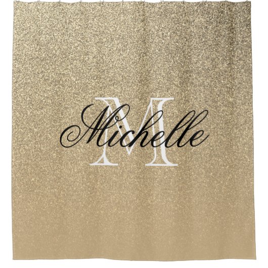 Rideaux De Douche Monogramme d'or de parties scintillantes (Devant)
