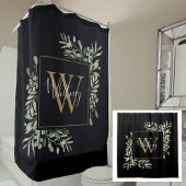 Rideaux De Douche Monogramme d'or noir Vert Floral