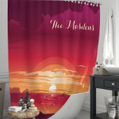 Rideaux De Douche Monogramme du coucher de soleil de l'océan tropica