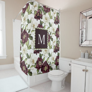 Rideaux De Douche Monogramme du modèle floral de Bourgogne