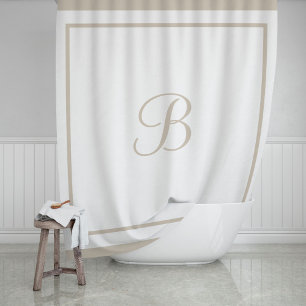 Rideaux De Douche Monogramme élégant à bordure beige et écriture cur