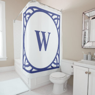 Rideaux De Douche Monogramme élégant à bordure bleue