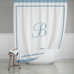 Rideaux De Douche Monogramme élégant à bordure bleue poussiéreuse en