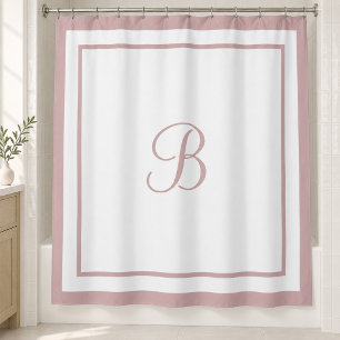Rideaux De Douche Monogramme élégant à bordure rose en écriture scri