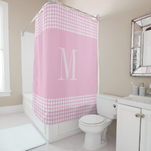 Rideaux De Douche Monogramme élégant à carreaux rose et blanc