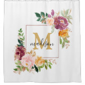 Rideaux De Douche Monogramme Elegant Aquarelle Rose Floral Botanique (Devant)