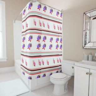 Rideaux De Douche Monogramme Élégant Chic Floral et rayé
