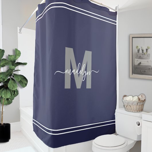 Rideaux De Douche Monogramme élégant de nom Bleu marine