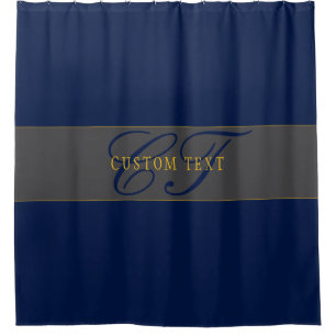 Rideaux De Douche Monogramme élégant de style manuscrit Bleu marine