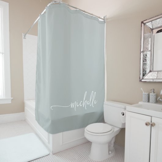 Rideaux De Douche Monogramme élégant en écriture verte calligraphiqu (En situation)