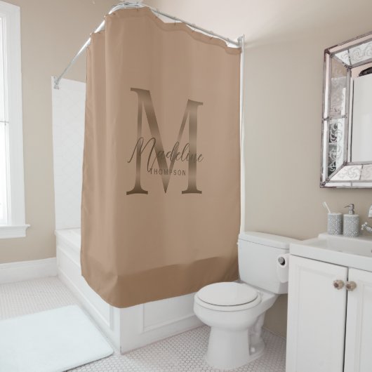 Rideaux De Douche Monogramme élégant en taupe métallisé or (En situation)