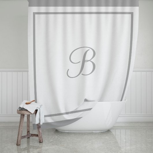 Rideaux De Douche Monogramme élégant gris bordure script