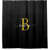 Rideaux De Douche Monogramme élégant noir or script nom (Devant)