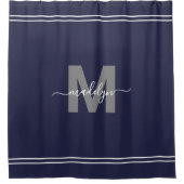 Rideaux De Douche Monogramme Élégant Nom Bleu Marine (Devant)