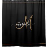 Rideaux De Douche Monogramme Élégant Nom en Script Noir Or (Devant)