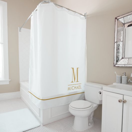 Rideaux De Douche Monogramme élégant or script nom blanc (En situation)