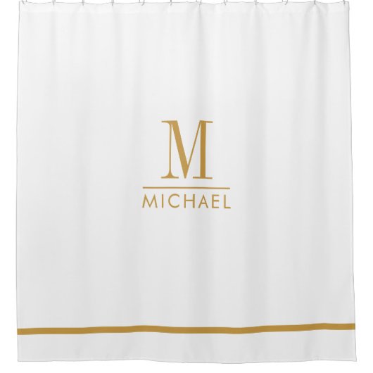 Rideaux De Douche Monogramme élégant or script nom blanc (Devant)