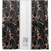 Rideaux De Douche Monogramme Elegant Rose Gold Marbre Noir (Devant)