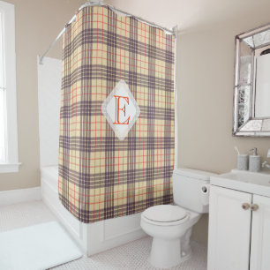 Rideaux De Douche Monogramme, élégant tartan écossais en plaid beige