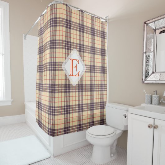 Rideaux De Douche Monogramme, élégant tartan écossais en plaid beige (En situation)