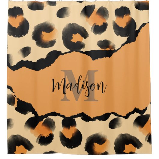 Rideaux De Douche Monogramme Empreinte de léopard mou (Devant)