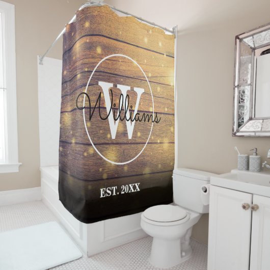 Rideaux De Douche Monogramme en Bois Rustique (En situation)