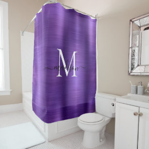 Rideaux De Douche Monogramme en métal brossé violet foncé