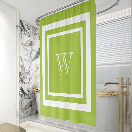 Rideaux De Douche Monogramme encadré blanc vert citron