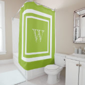 Rideaux De Douche Monogramme encadré blanc vert citron (En situation)