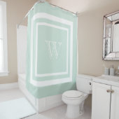Rideaux De Douche Monogramme encadré blanc vert de mer (En situation)