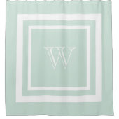 Rideaux De Douche Monogramme encadré blanc vert de mer (Devant)