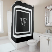 Rideaux De Douche Monogramme encadré noir et blanc moderne (En situation)