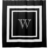 Rideaux De Douche Monogramme encadré noir et blanc moderne (Devant)