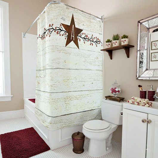 Rideaux De Douche Monogramme étoile rouillée et baies