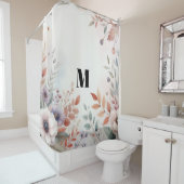 Rideaux De Douche Monogramme Feuilles de automne et fleurs aquarelle (En situation)