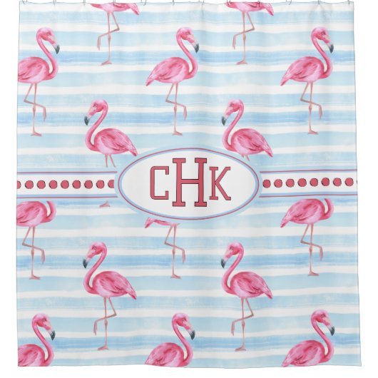 Rideaux De Douche Monogramme Flamant Rose (Devant)