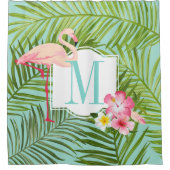 Rideaux De Douche Monogramme Flamant rose tropical et fleurs d'Hibis (Devant)