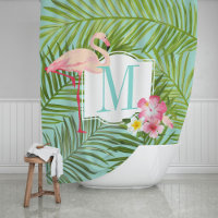 Monogramme Flamant rose tropical et fleurs d'Hibis