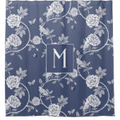 Rideaux De Douche Monogramme floral de la Chinoiserie bleue (Devant)