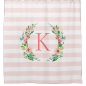 Rideaux De Douche Monogramme floral paradis et rayures (Devant)
