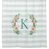 Rideaux De Douche Monogramme floral paradis et rayures (Devant)